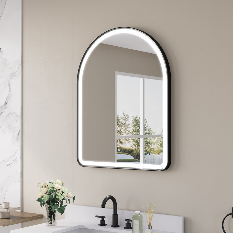 Miroir mural de salle de bain à DEL avec fonction mémoire, 36 po x 28 po, Noir mat