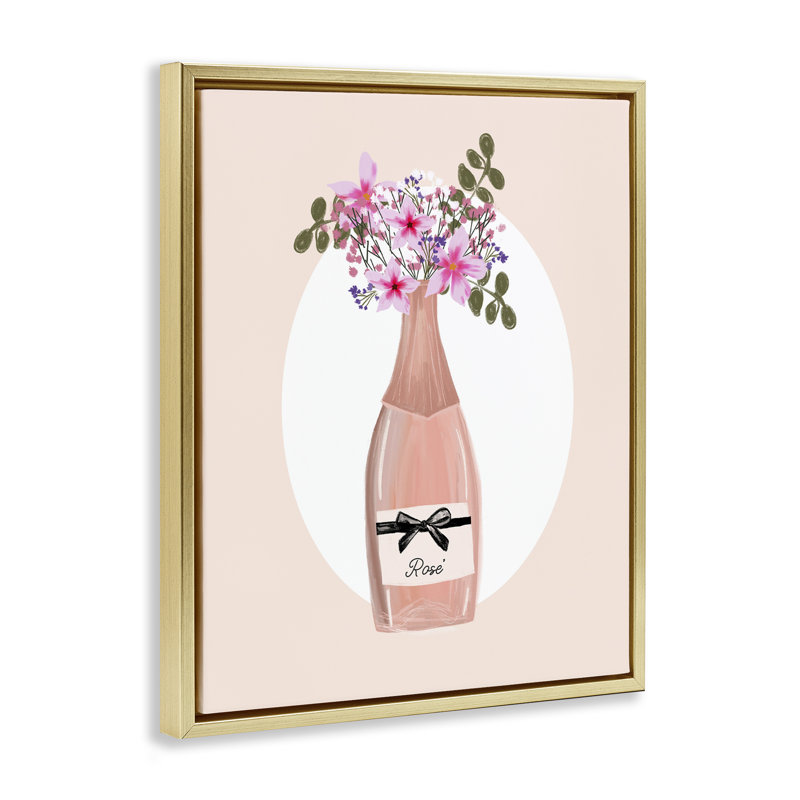 «Pink Lilies Champagne», art mural encadré par Chen Alyesh, Cadre flottant métallique doré, H 31 po x l 25 po