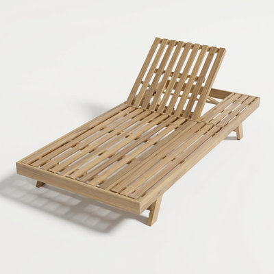 Solid Acacia Wood Foldable Lounge Chair with Adjustable Backrest and Flat Storage Surface