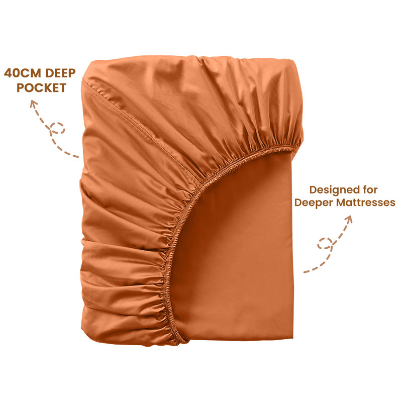 40cm Extra Deep Fitted Sheet - Luxury Microfiber Deep Pocket Bed Sheet Secure Fit, Kingsize (152x200cm), Rust