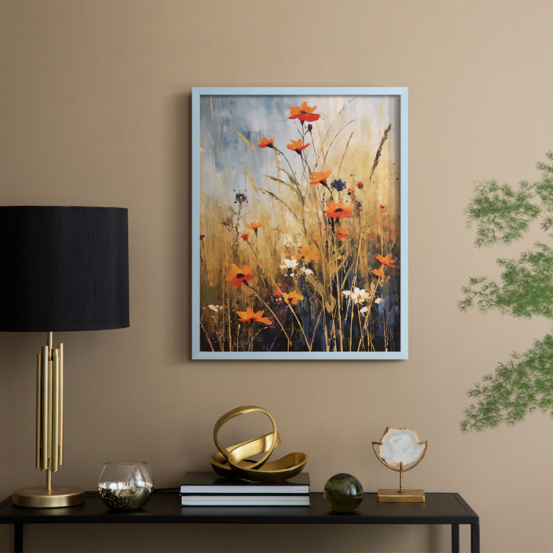 Reproduction encadrée FLORAL Series DCCDXIV - bois massif, Bleu, H 15 po x l 12 po
