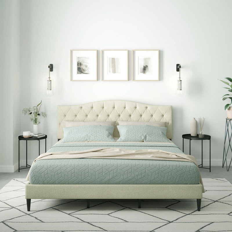 Saltford Upholstered Platform Bed, King, Beige