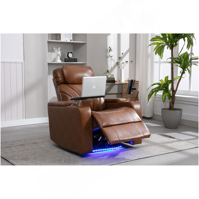 Power Motion Recliner Electric Power Recliner With USB Charging Port, Hidden Arm Storage, Convenient Cup Holder And Bluetooth Speaker,  Light  Brown