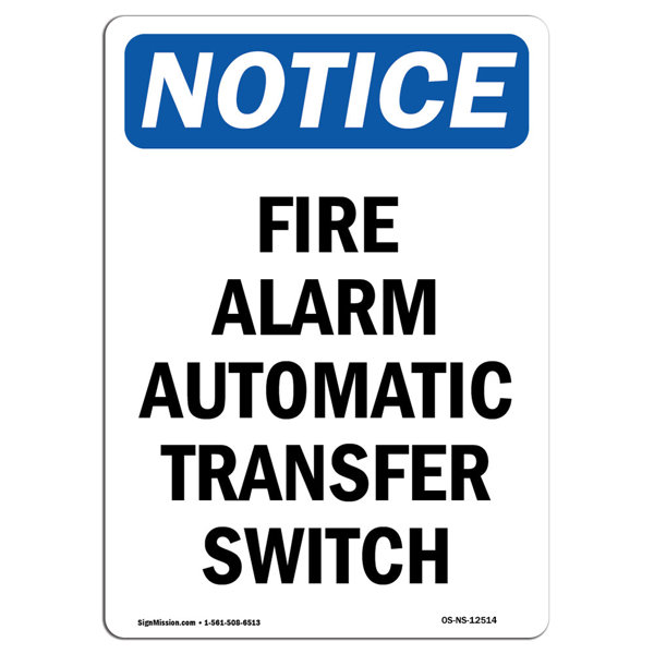 SignMission Fire Alarm Automatic Transfer Switch Sign | Wayfair