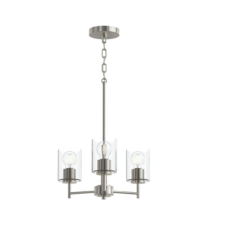 Lustre 3 lumières en nickel poli avec abat-jour en verre transparent Replay Collection, Clair, Nickel poli, 3