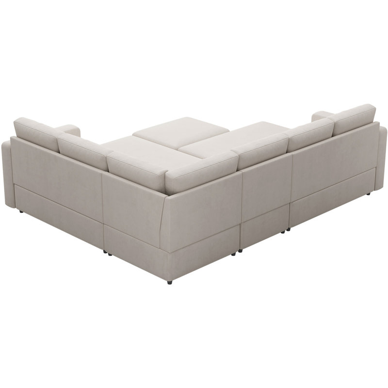 Grand canapé-lit modulaire avec repose-pieds Seybert, Velours beige