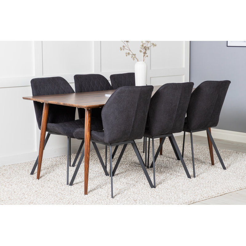 Rouse 6 - Person Dining Set, H75 x L180 x W90cm, Brown, Black