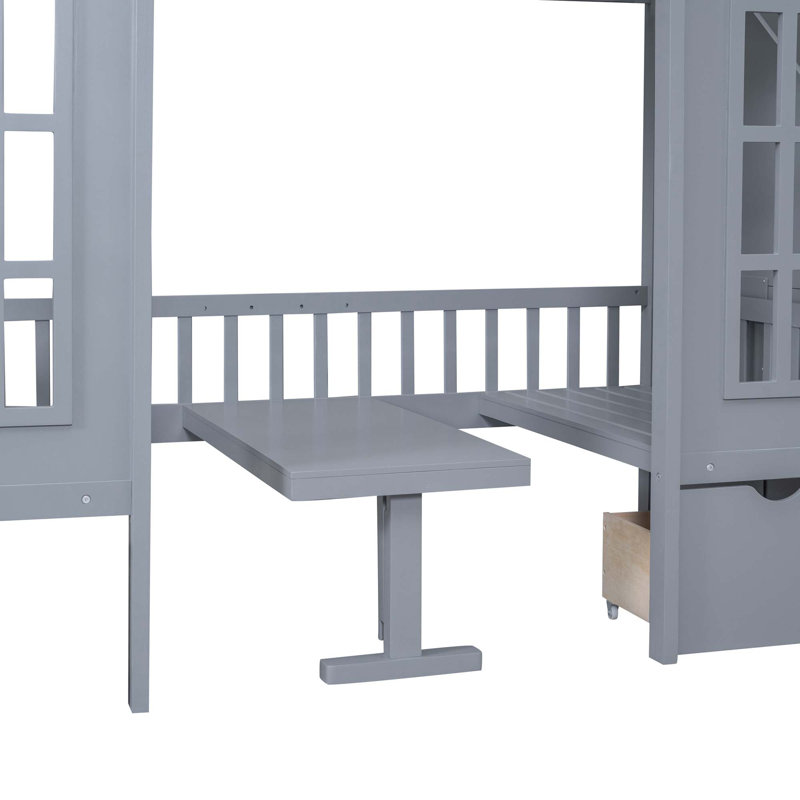 Bunk Bed With Changeable Table, Bunk Bed Turn Into Upper Bed And Down Desk, Grey, Twin Over Twin
