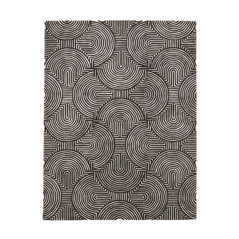 Handmade Black and Ivory Wool Geometric 9' x 12' Rug