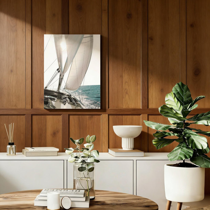 Décoration murale 16 "X 24" voilier nautique toile d'art encadrement mural en bois massif bleu