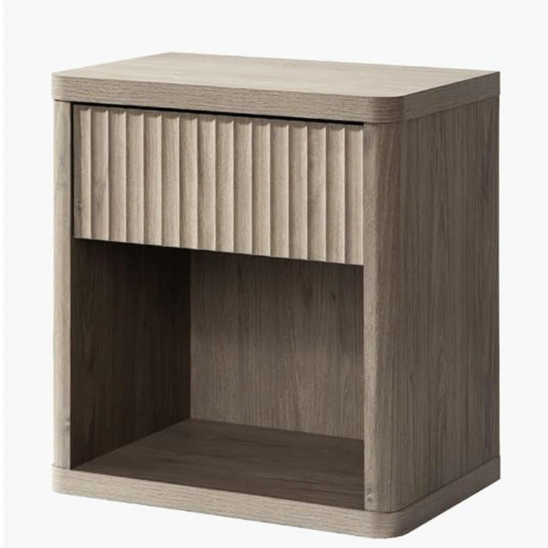 Fluted bedside table with drawer storage, Grey