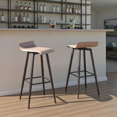 Camargo Fixed-Height Swivel Bar Stool with Tapered Metal Legs