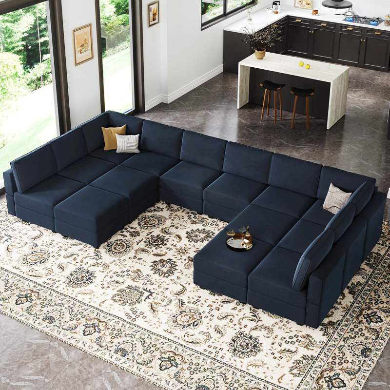 Canapé modulaire réversible en velours Wylodene, Velours bleu