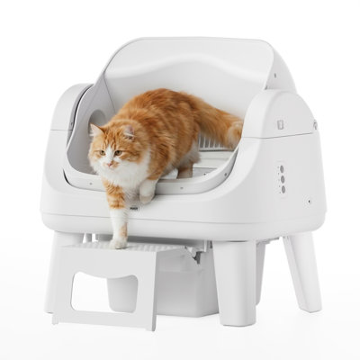 AS12 Automatic Cat Litter Box Self-Cleaning with Safety Protection, Liners and Front Entry Step Included, White