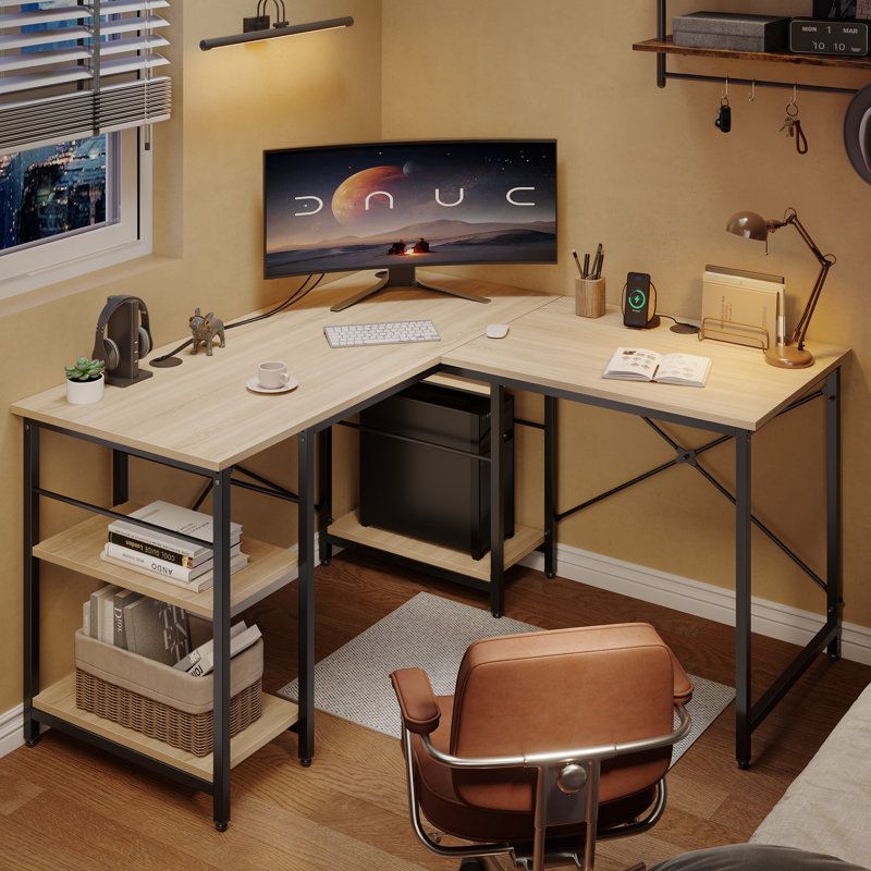 L-Shape Computer Desk, Light Oak