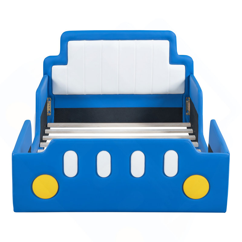 Twin Size Race Car-Shaped Platform Bed with Wheels, Perfect for Kids' Rooms and Imaginative Play, Blue
