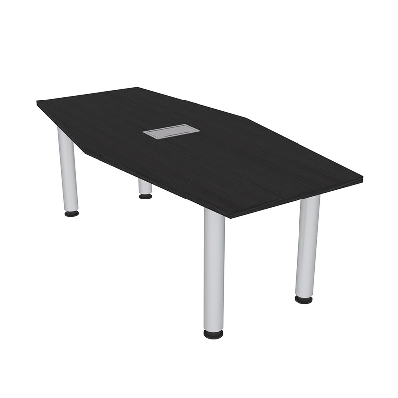 Table hexagonale avec pieds Nyemia, L 72 po x l 36 po, Cyprès noir, Nickel brossé
