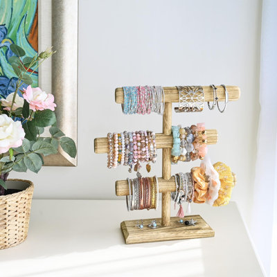 Free Assembly 3-Tier Wooden Jewelry Display Stand