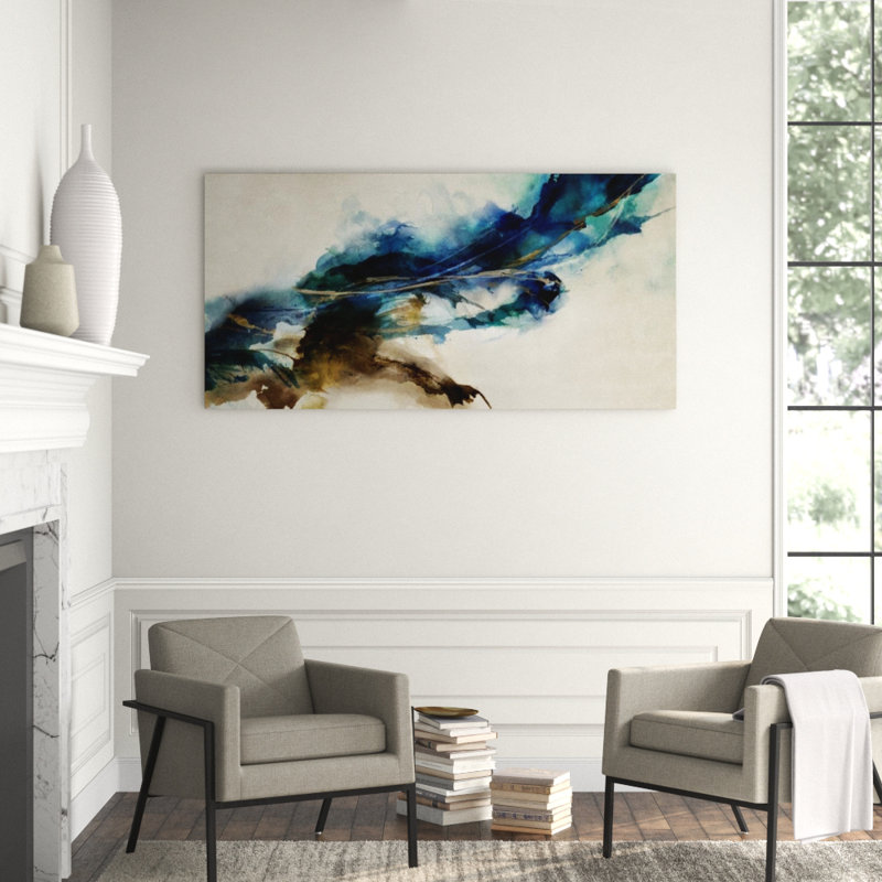 Cerulean Movement Painting by Mari Urasawa, Hand Embellishment Gold, 36" H x 72" W