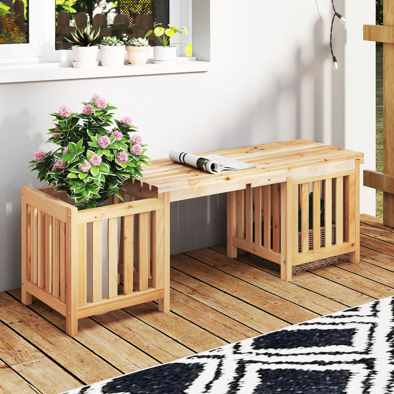 Banc de patio en bois avec bac à fleurs à 2 côtés pour un assemblage facile
