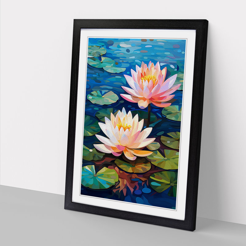 Water Lily Orphism Art - Framed Print, 46cm H x 34cm W, Black Framed