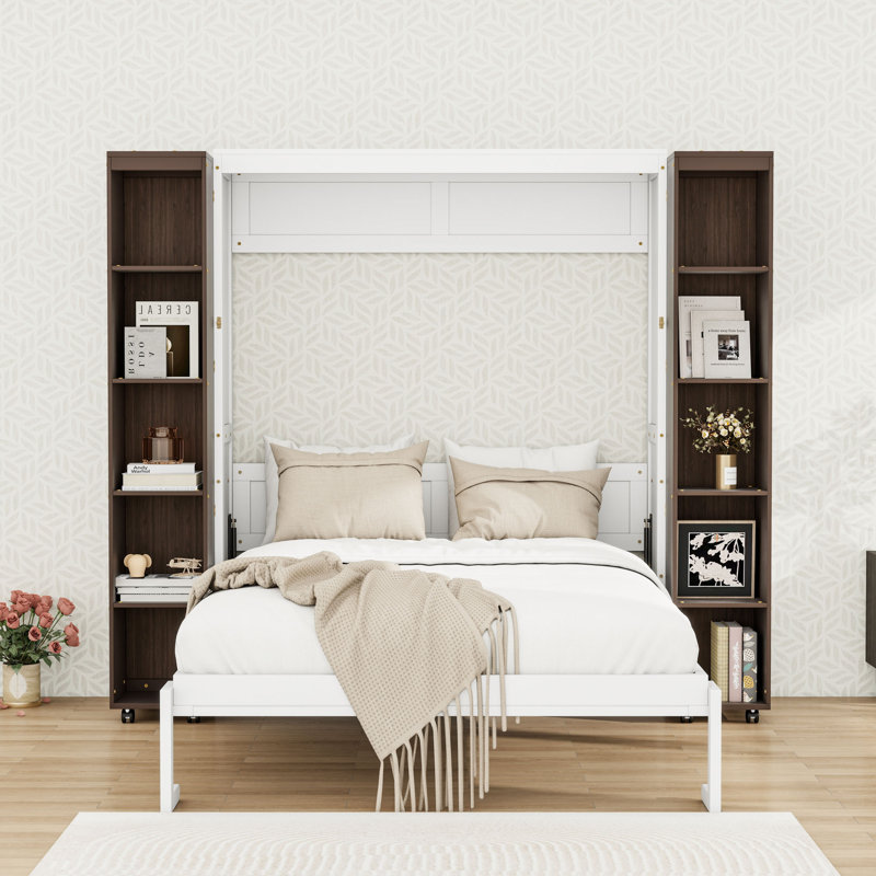 Grand lit escamotable avec armoires de rangement, Espresso
