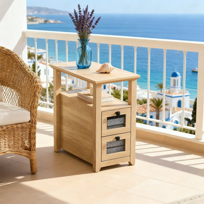 Table de bout Farmhouse avec station de charge, table d'appoint étroite avec ports et prises USB, table de chevet avec 2 tiroirs de rangement pour le salon et la chambre à coucher