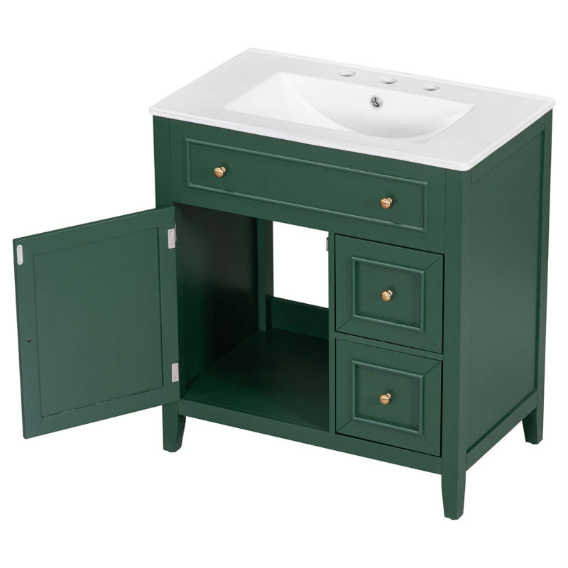 Meuble-lavabo 30 po avec comptoir, meuble-lavabo avec porte et deux tiroirs, structure en bois massif