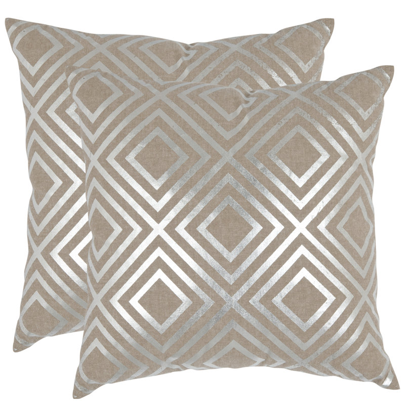 Lisajo Sequined Feather Linen Throw Pillow, 18" x 18", Silver