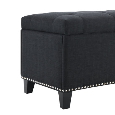 Storage Ottoman, Storage Bench with Safety Close Hinge, Linen Button-Tufted Ottoman