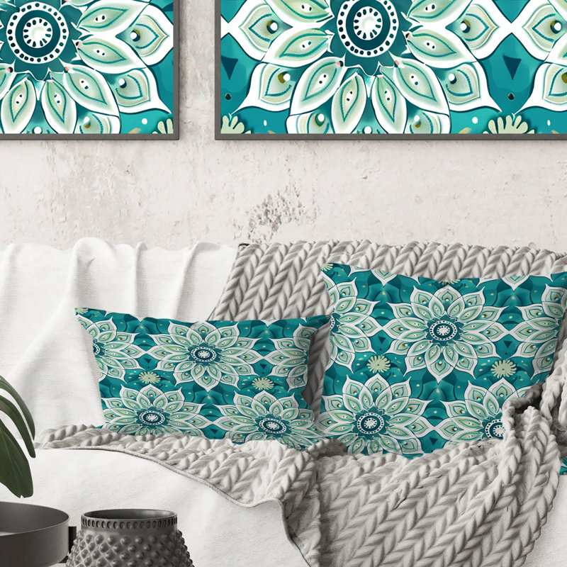 Coussin Blue Boho Florals II - Boho, H 16 po x l 16 po