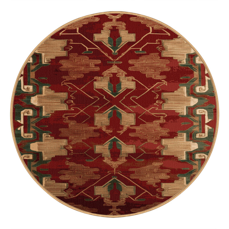 Machine Washable Art Deco Brown Area Rug, Round 4'