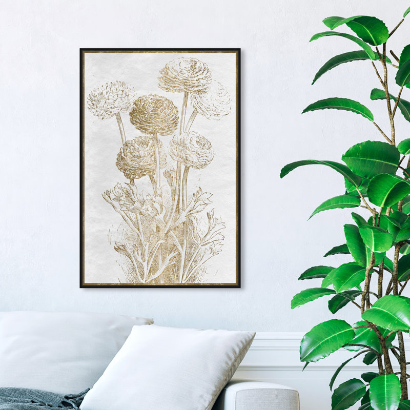 Dahlia et jonquille, croquis de bordure - impression, H 45 po x l 30 po, Cadre noir
