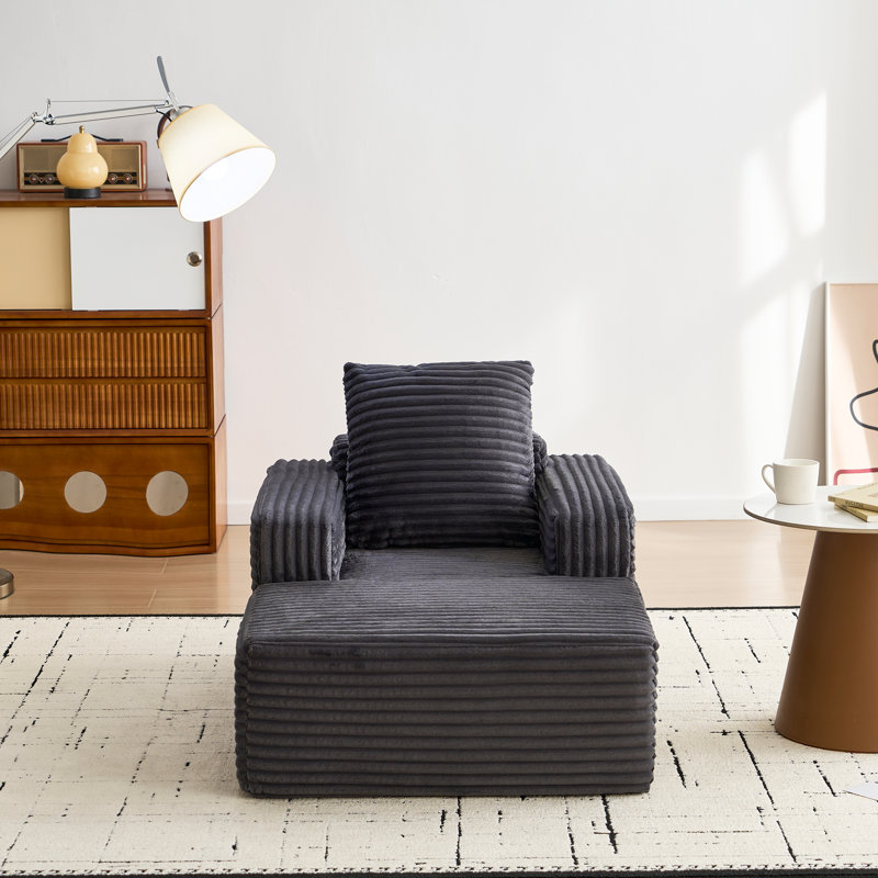 Méridienne intérieure 45,3 po, canapé simple en velours côtelé désossé avec assise profonde et accoudoirs, sans assemblage, 1 coussin de dossier, gris