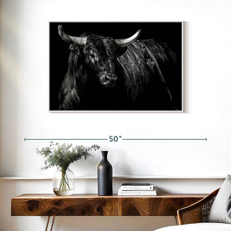 Brindle rodéo bull, Cadre flottant blanc, 37 po x 25 po