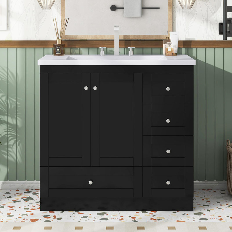 Meuble-lavabo sur pied 36 po style Shaker, Noir