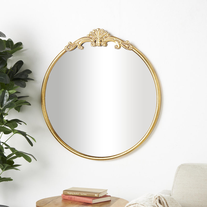 Miroir de plancher audacieux et orné de 28 po x 1 po x 48 po Audranna, 32 po x 30 po, Rond