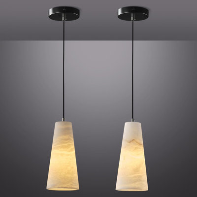 Shamaka H-10’ Adjustable Height Kitchen Island Chandelier with Marble Tapered Shade(Set Of 2)
