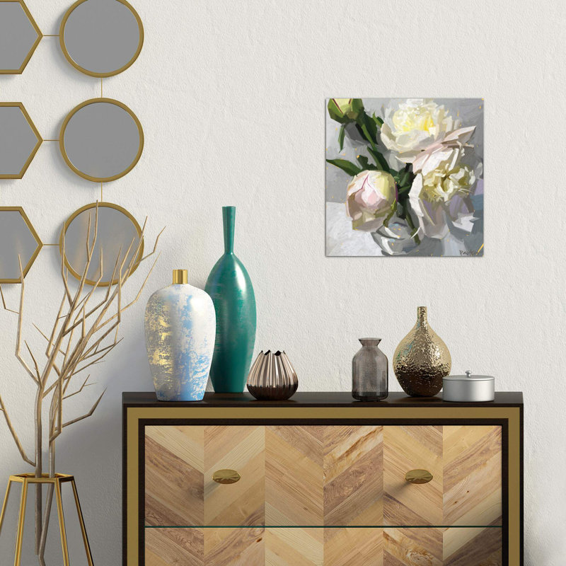 Delicate Peonies by Teddi Parker - Wrapped Canvas Painting, 45.72 cm H x 45.72 cm W x 3.175 cm D
