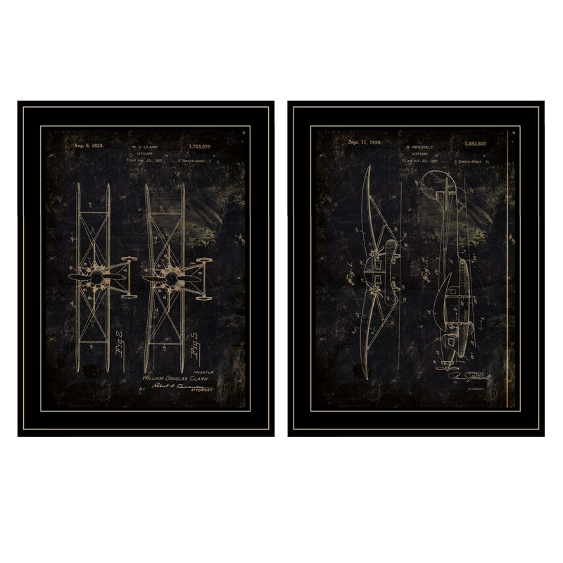 Vignette 2 pièces «Air Plane brevet I et II» par Cloverfield & Co, cadre noir