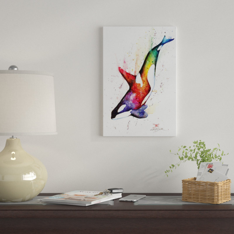 « orca », peinture sur toile tendue, H 18 po x l 12 po x P 1,5 po, Toile tendue, Pas de tapis
