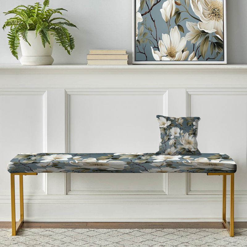 Banc orné de fleurs grises et blanches Orchid Lovely I - Floral