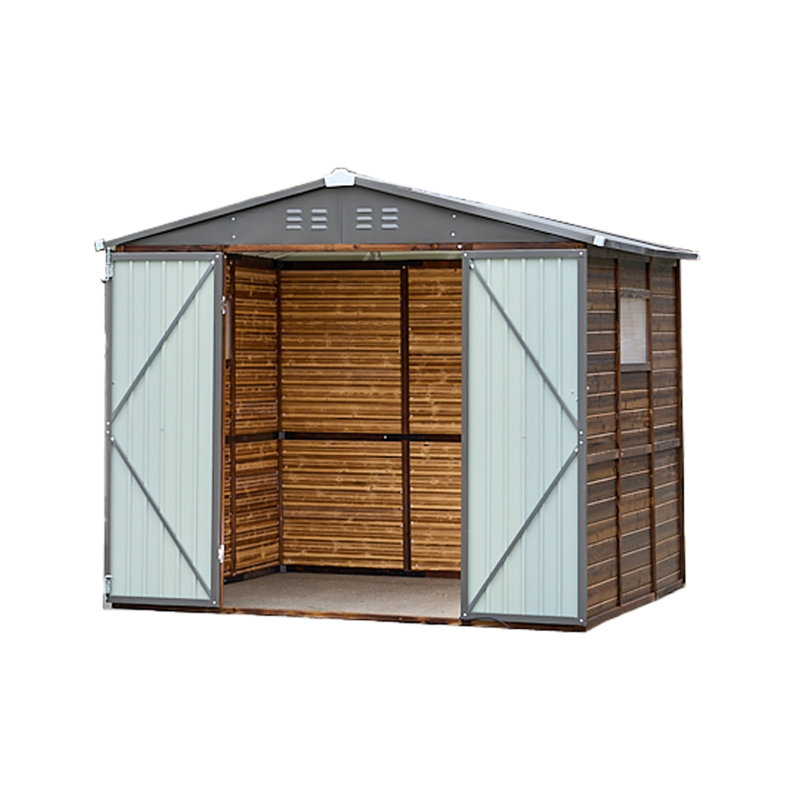 6 ft. x 8 ft. Gray Cedar Wood and Metal Garden Storage Shed with Waterproof Finish, Brown/Gray, 77.95" H x 71.46" W x 87.2" D