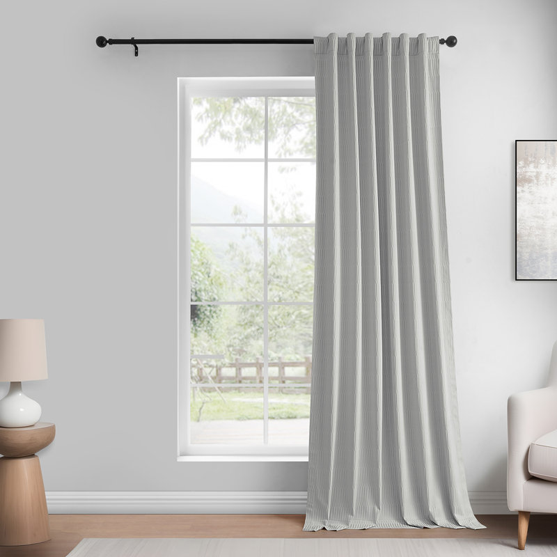 Akieba Lines Velvet Room Darkening Curtains, 50" W x 84" L, Deep Blue
