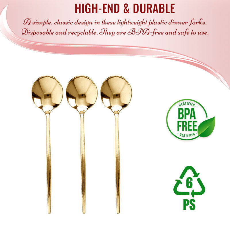 Cuillères à dîner jetables en plastique Shiny Gold Moderno