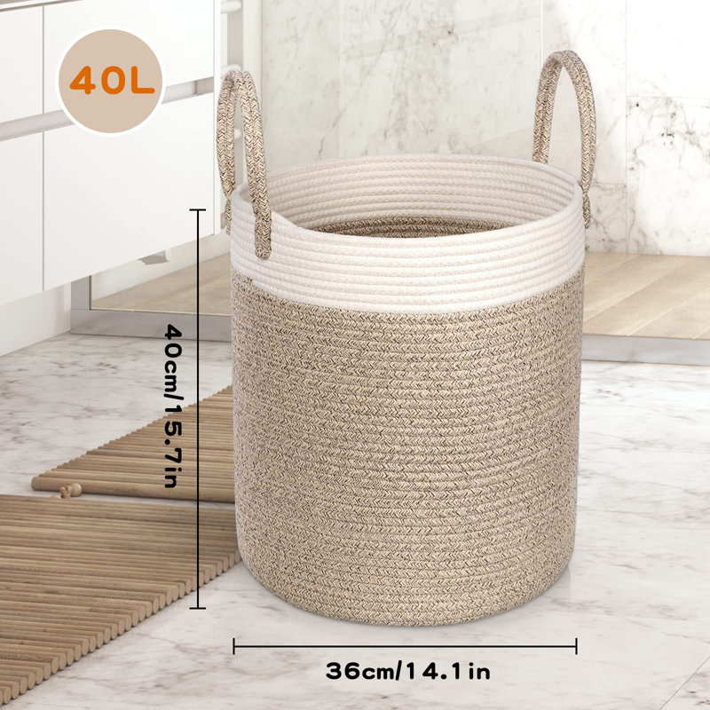 Beachcrest Home Deasia Cotton Decorative Basket, Khaki/White