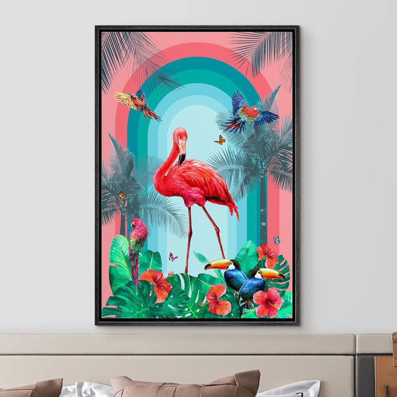 Animaux brillants de style BCBG dans la jungle rouge tropicale, Noir, H 24 po x l 16 po