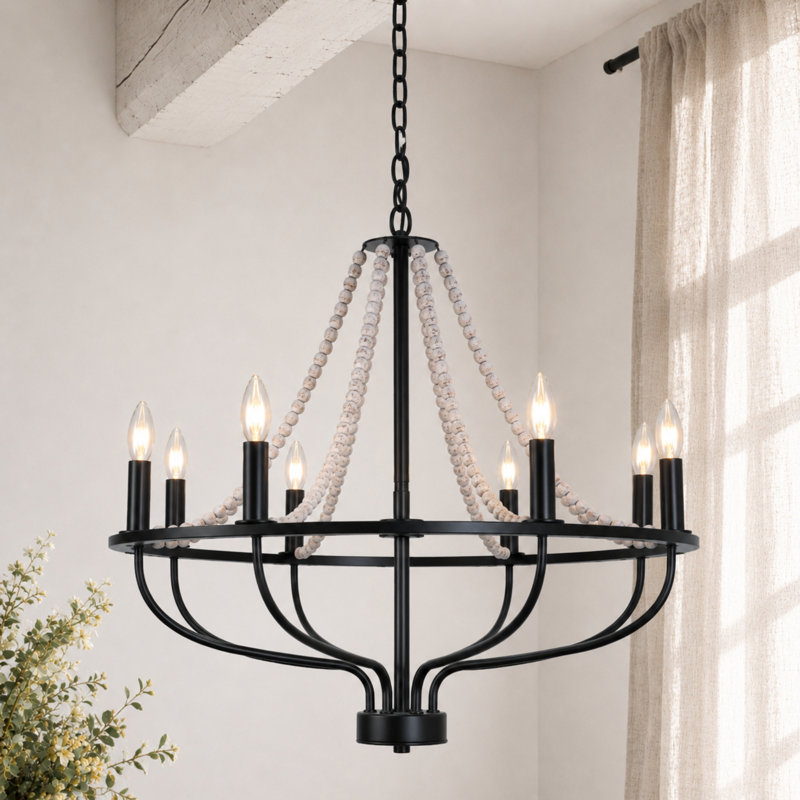 Resha 8-Light Dimmable Wagon Wheel Chandelier, 25.6" H x 31.5" W x 31.5" D, 8