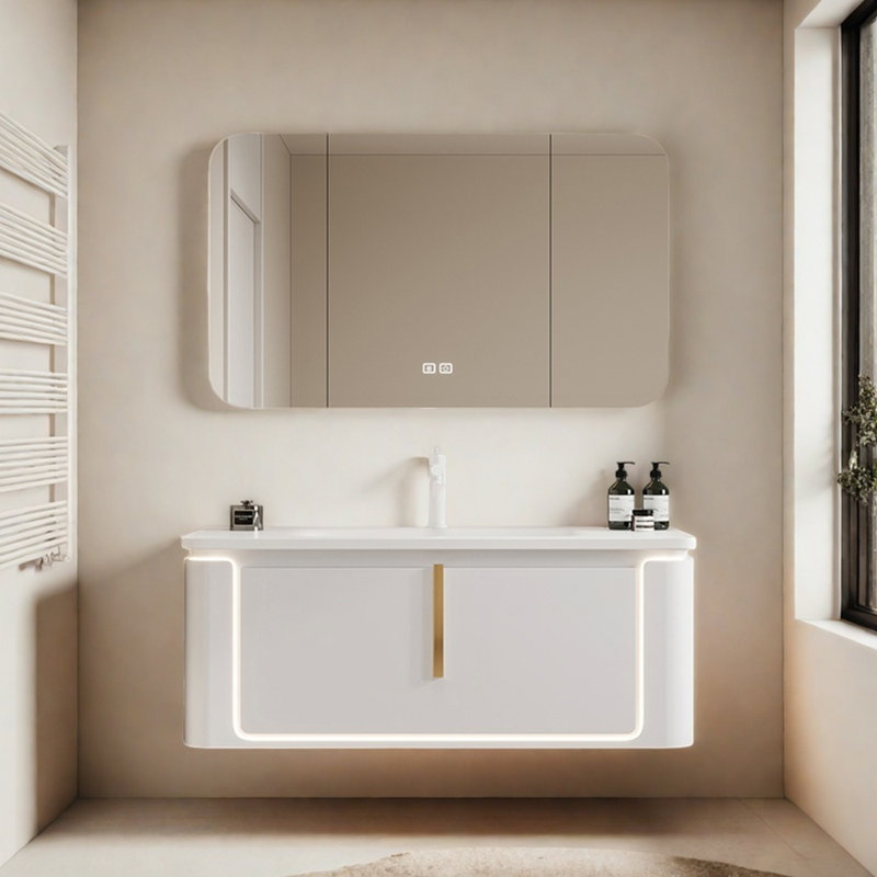 Simple light luxury style bathroom cabinet, Off White