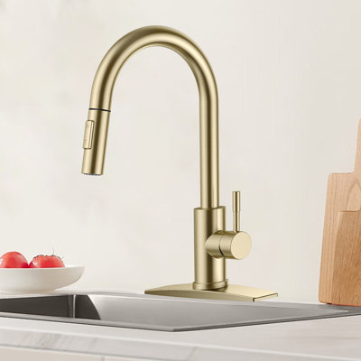 Stainless Steel Kitchen Faucet With Pull-Down Sprayer, High Arc Modern Classic Faucet With Deck, Suitable For 1 Or 3 Holes